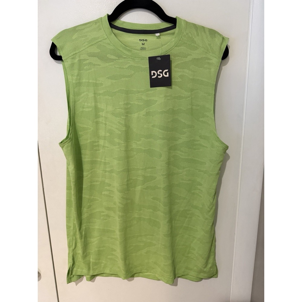 DSG Men's Medium Movement Jacquard Tank Neon Pear Camo Green Activewear New